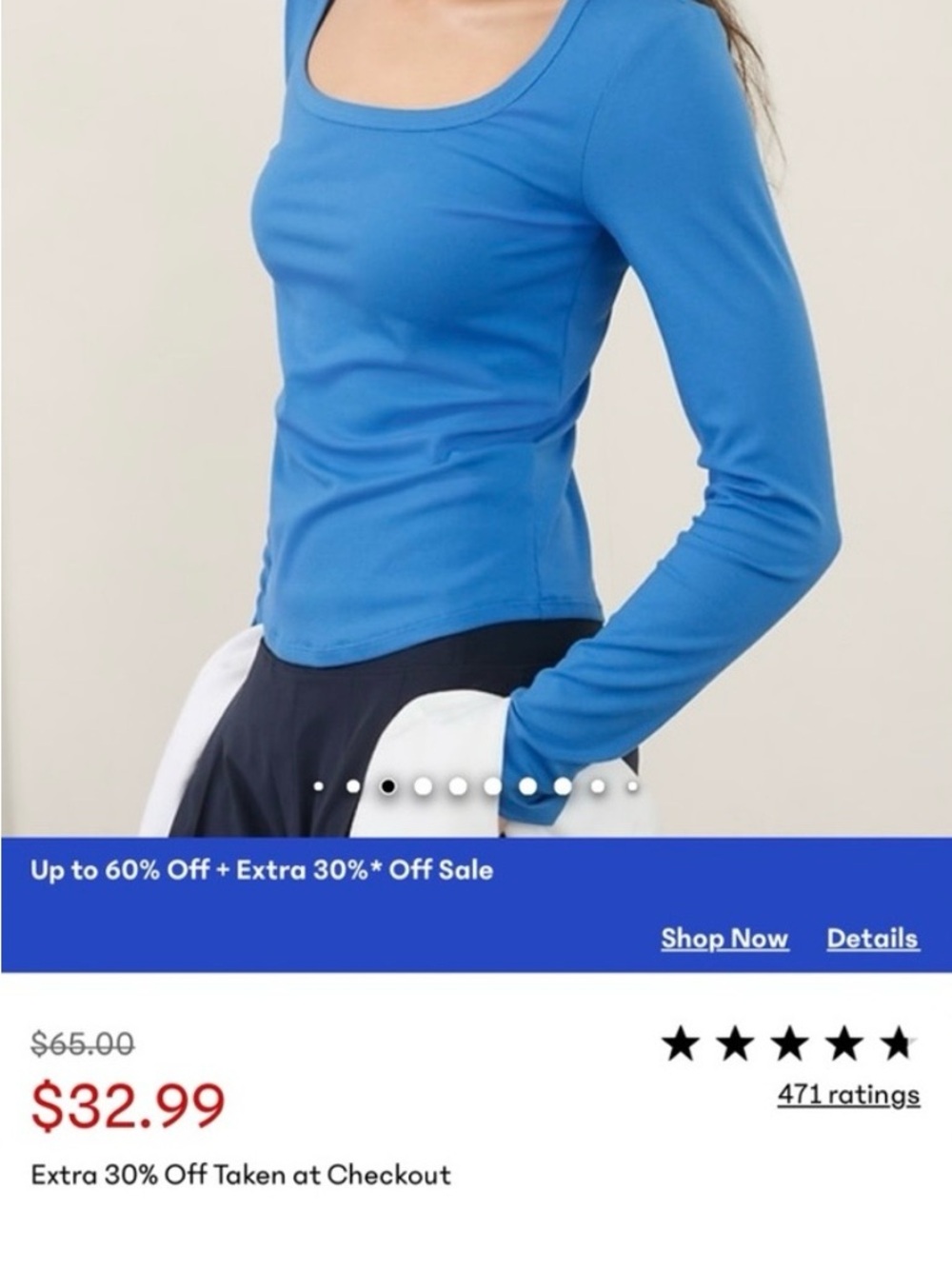 Athleta Signature Rib Square Neck Top Large in Ultramarine